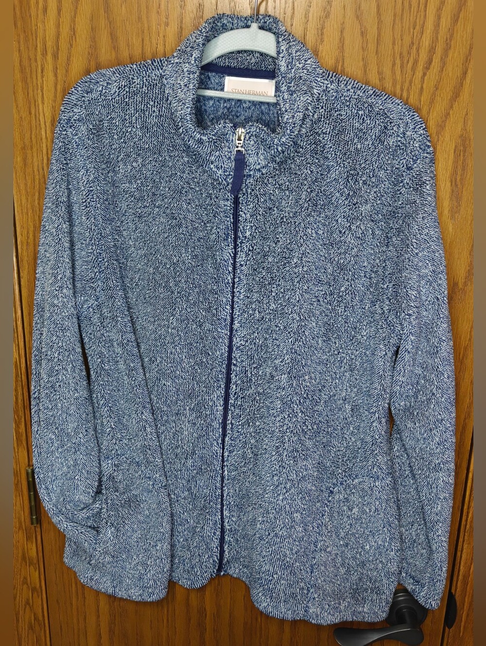 Women's Stan Herman Heathered Blue Full Zip Teddy Jacket, Size XL